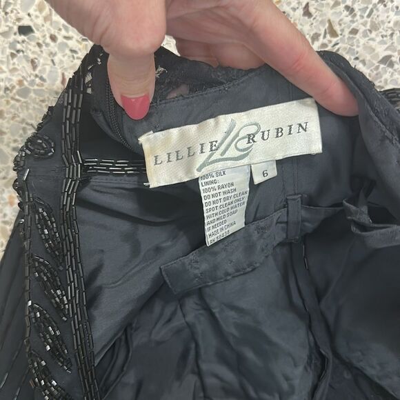 Lillie Rubin silk black beaded gown dress maxi dress 6 - Picture 5 of 10